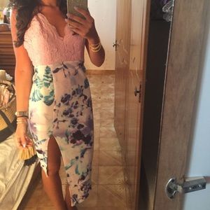 Lace and floral bodycon dress